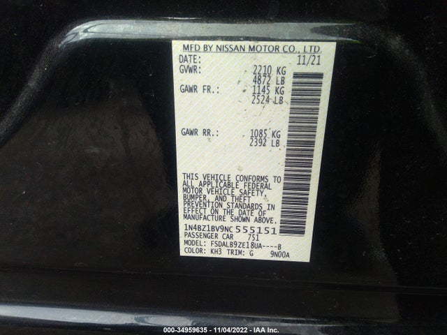 2022 Nissan Leaf, VIN: 1N4BZ1BV9NC555151