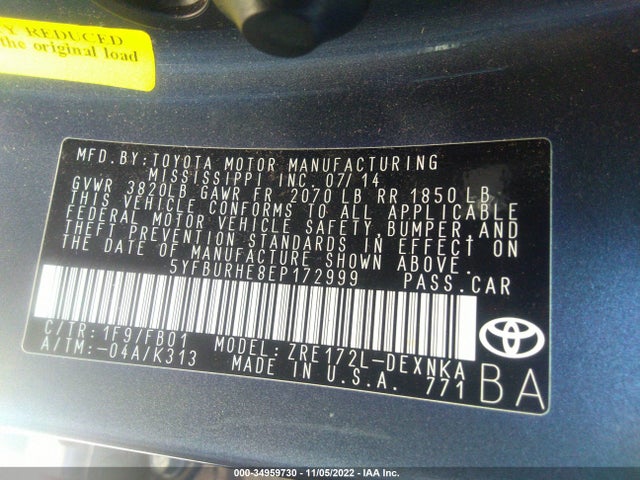 Toyota Corolla 2014 5YFBURHE8EP172999 Image 10