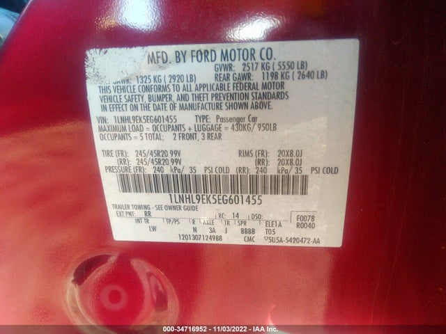 Lincoln MKS 2014 1LNHL9EK5EG601455 Image 9