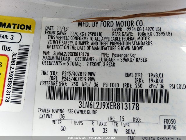 Lincoln MKZ 2014 3LN6L2J9XER813178 Image 10