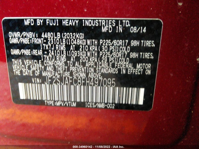 2015 Subaru Forester, VIN: JF2SJAFC8FH497095