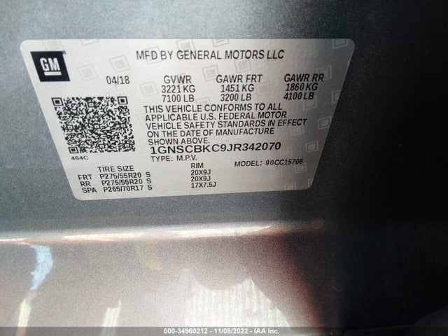 Chevrolet Tahoe Lt 2018 1GNSCBKC9JR342070 Image 10