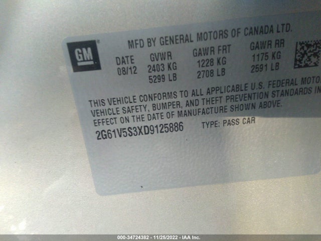 Aukcja sprzedaży 2013 Cadillac Xts Platinum, vin: 2G61V5S3XD9125886, numer aukcji: 34724382