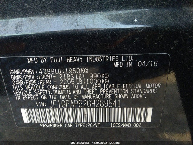 Subaru IMPREZA WAGON 2016 JF1GPAP62GH289541 Image 9