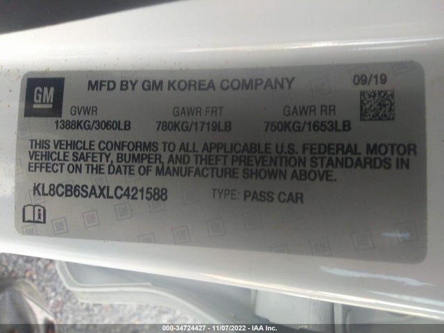 2020 Chevrolet Spark, VIN: KL8CB6SAXLC421588
