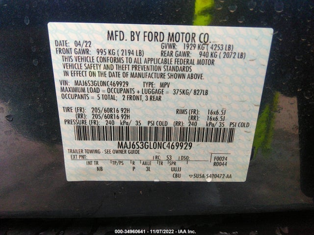 2022 Ford Ecosport, VIN: MAJ6S3GL0NC469929