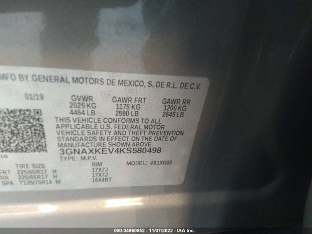 Chevrolet EQUINOX LT 2019 3GNAXKEV4KS580498 Image 9