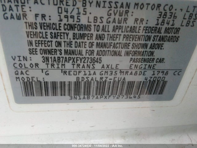 2015 Nissan Sentra, VIN: 3N1AB7APXFY273645