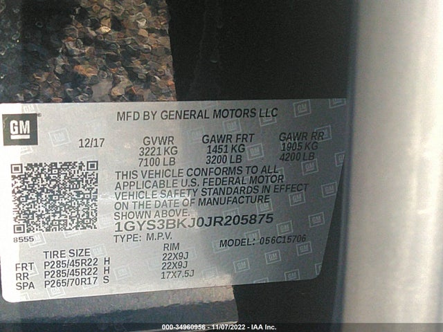 2018 Cadillac Escalade, VIN: 1GYS3BKJ0JR205875