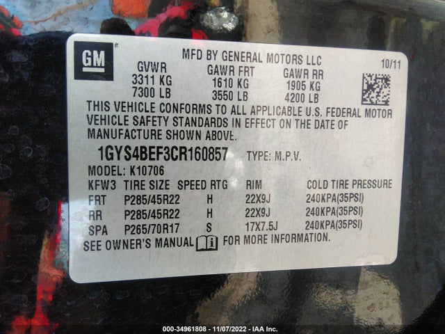 1GYS4BEF3CR160857 Cadillac Escalade Luxury