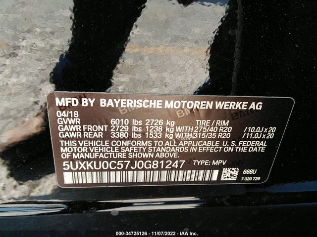 2018 BMW X6, VIN: 5UXKU0C57J0G81247