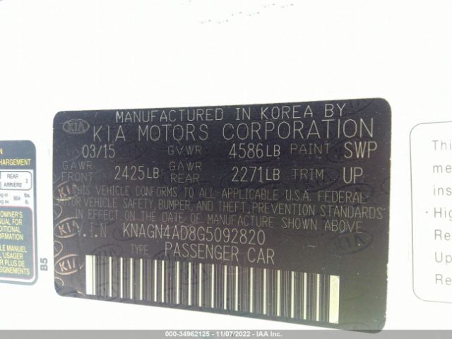 KNAGN4AD8G5092820 KIA Optima Hybrid Ex