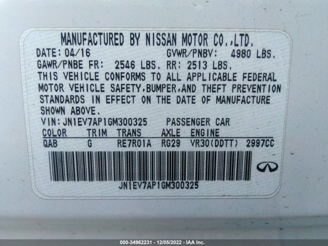 2016 Infiniti Q50, VIN: JN1EV7AP1GM300325