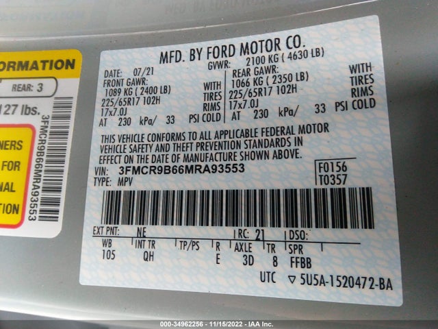 2021 Ford Bronco, VIN: 3FMCR9B66MRA93553
