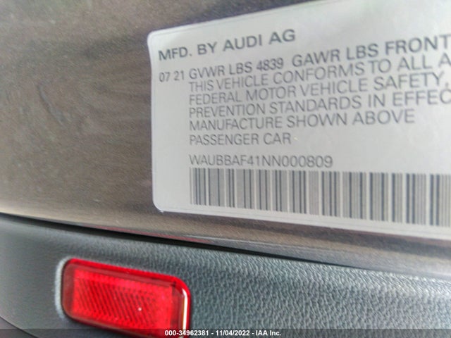 2022 Audi A4, VIN: WAUBBAF41NN000809