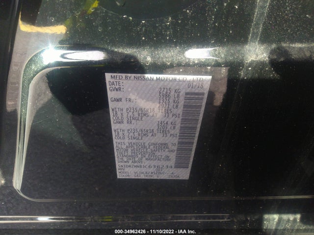 2018 Nissan Pathfinder, VIN: 5N1DR2MN8JC636234