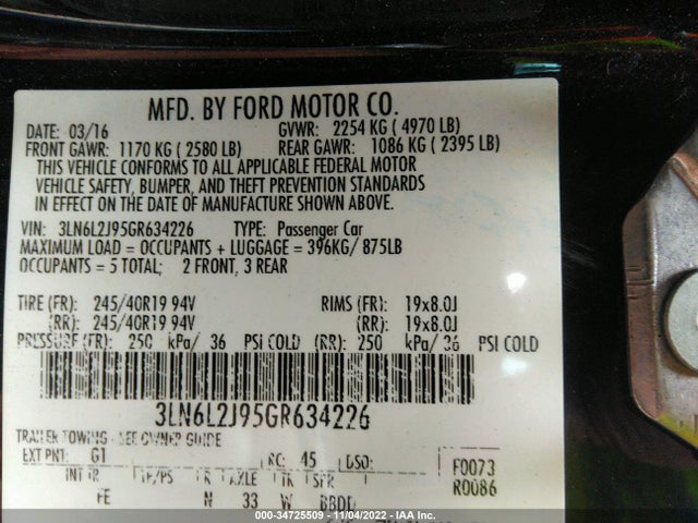Lincoln MKZ 2016 3LN6L2J95GR634226 Image 10