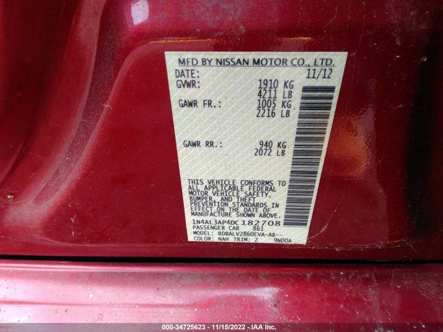2013 NISSAN ALTIMA 2.5 SL VIN: 1N4AL3AP4DC182708