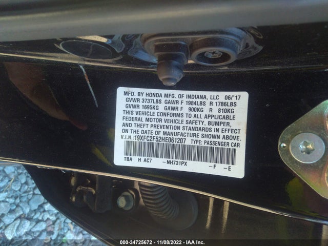 Honda Civic Sedan Lx 2017 19XFC2F52HE061207 Image 9