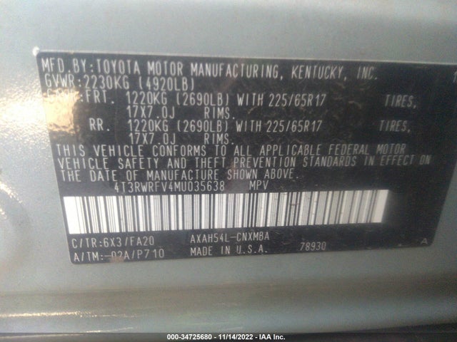 2021 Toyota RAV4, VIN: 4T3RWRFV4MU035638