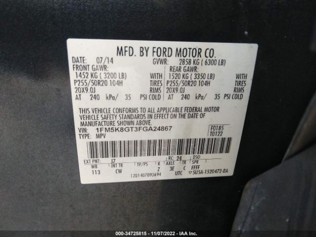 1FM5K8GT3FGA24867 Ford EXPLORER SPORT