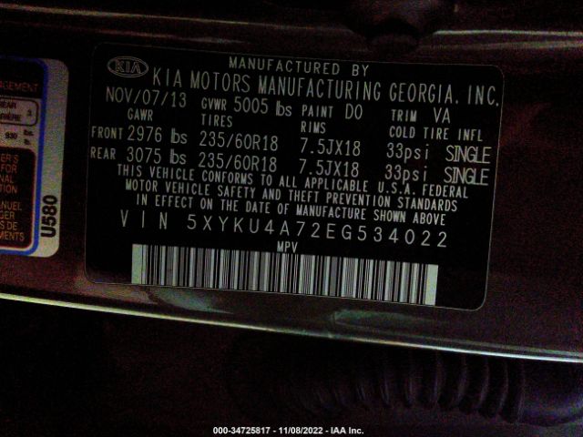5XYKU4A72EG534022 KIA SORENTO EX