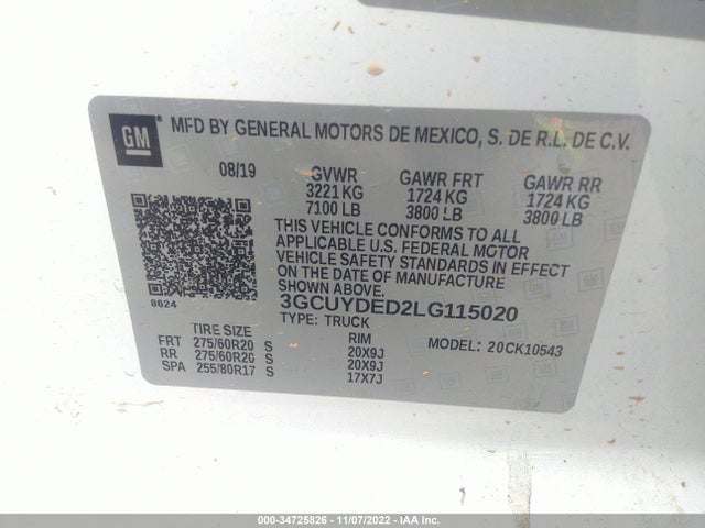 2020 Chevrolet Silverado 1500, VIN: 3GCUYDED2LG115020