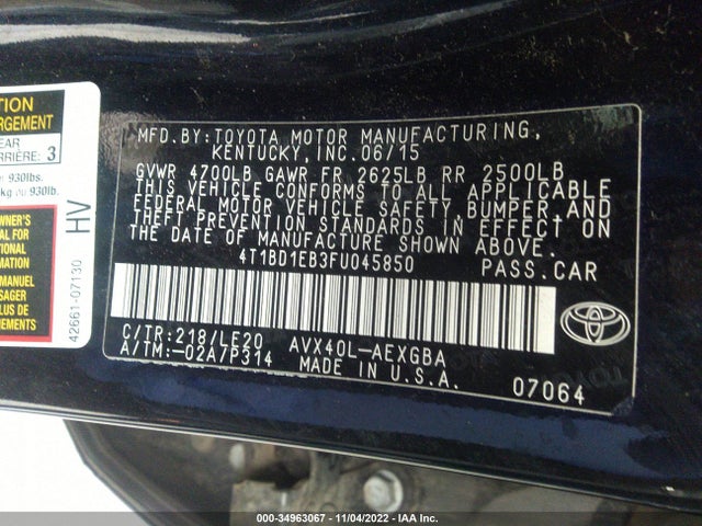 2015 Toyota Avalon, VIN: 4T1BD1EB3FU045850