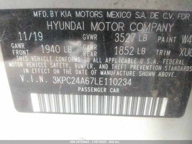 2020 HYUNDAI ACCENT SE VIN: 3KPC24A67LE110234