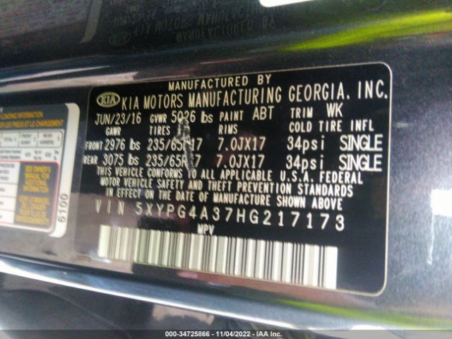 5XYPG4A37HG217173 KIA SORENTO LX
