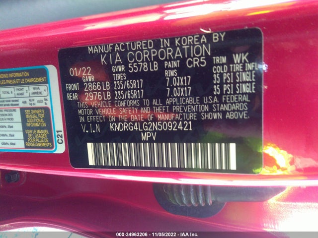 2022 Kia Sorento, VIN: KNDRG4LG2N5092421