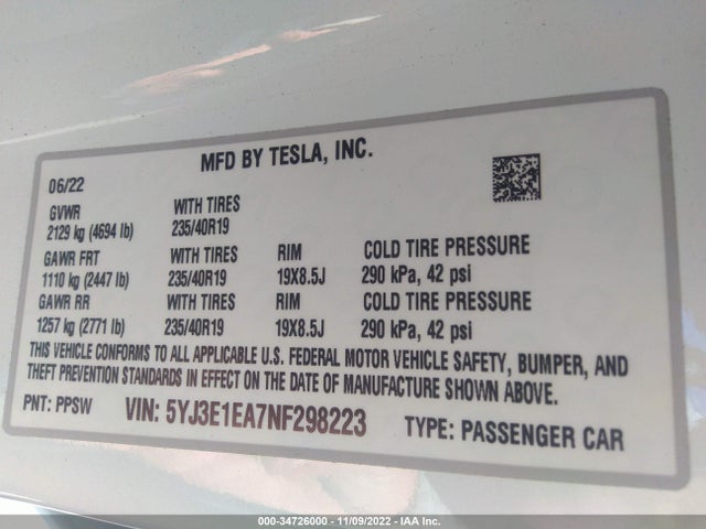 Tesla MODEL 3 2022 5YJ3E1EA7NF298223 Image 11