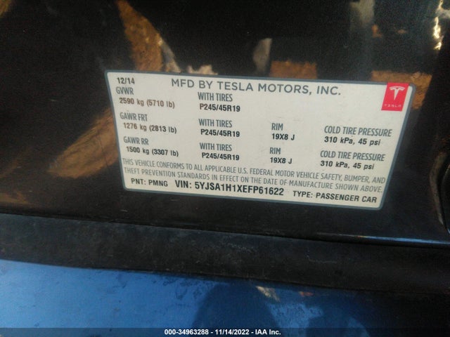 Tesla Model S 60 Kwh Battery/p85 2014 5YJSA1H1XEFP61622 Image 9