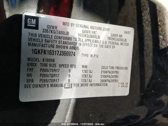 GMC Yukon Xl Sle 2007 1GKFK16317J366974 Image 10