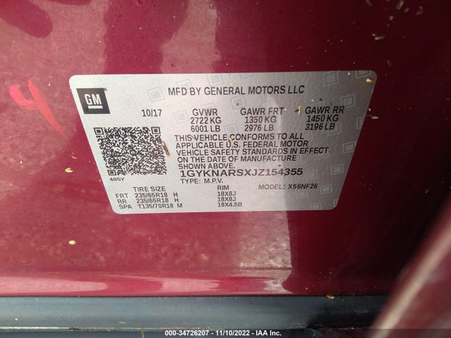 2018 Cadillac XT5, VIN: 1GYKNARSXJZ154355