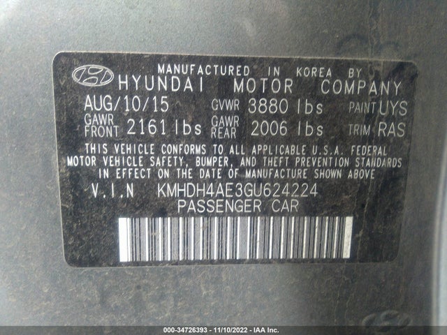 Hyundai ELANTRA SE 2016 KMHDH4AE3GU624224 Image 11