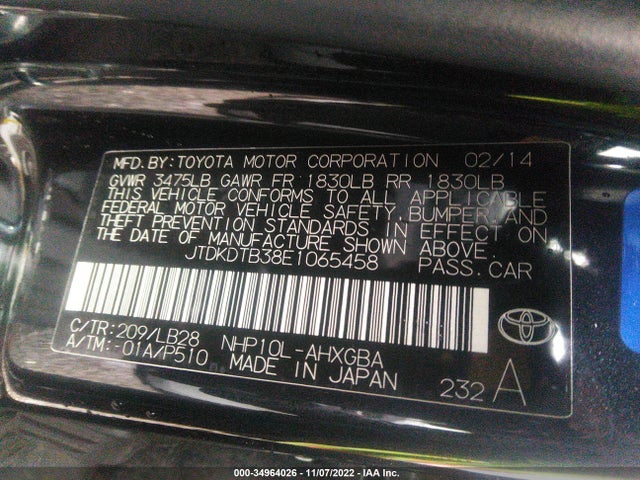 Toyota Prius C One/three/two/four 2014 JTDKDTB38E1065458 Image 15