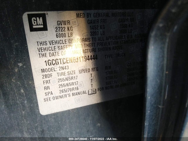 2018 Chevrolet Colorado, VIN: 1GCGTCEN6J1194444