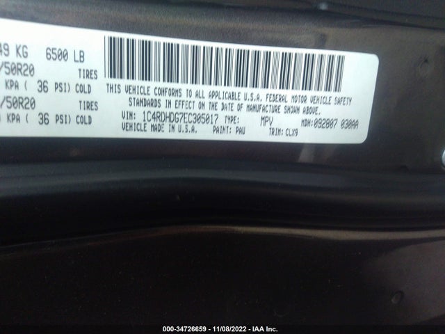Dodge DURANGO LIMITED 2014 1C4RDHDG7EC305017 Image 9