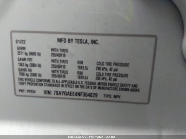 Tesla Model Y Long Range 2022 7SAYGAEE4NF364829 Image 10