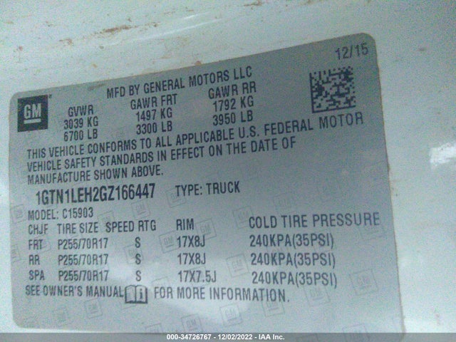 2016 GMC Sierra 1500, VIN: 1GTN1LEH2GZ166447