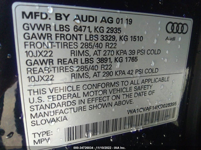 2019 Audi Q8, VIN: WA1CVAF14KD025395