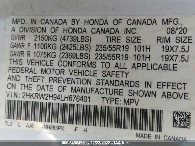 Honda Cr-v Touring 2020 2HKRW2H94LH676401 Image 9