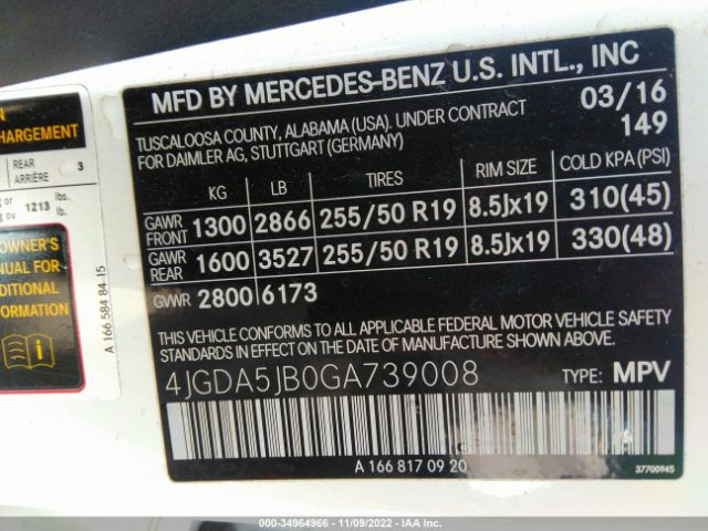 4JGDA5JB0GA739008 Mercedes-Benz Gle Gle 350