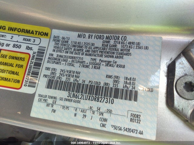 Lincoln MKZ HYBRID 2013 3LN6L2LUXDR827310 Image 10