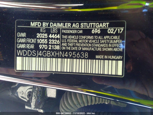 2017 Mercedes-Benz CLA-Class, VIN: WDDSJ4GBXHN495638