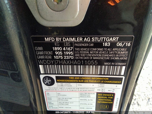 2017 Mercedes-Benz AMG GT, VIN: WDDYJ7HAXHA011055
