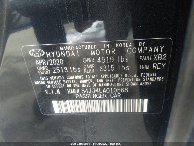 2020 Hyundai Sonata, VIN: KMHL54JJ4LA010568