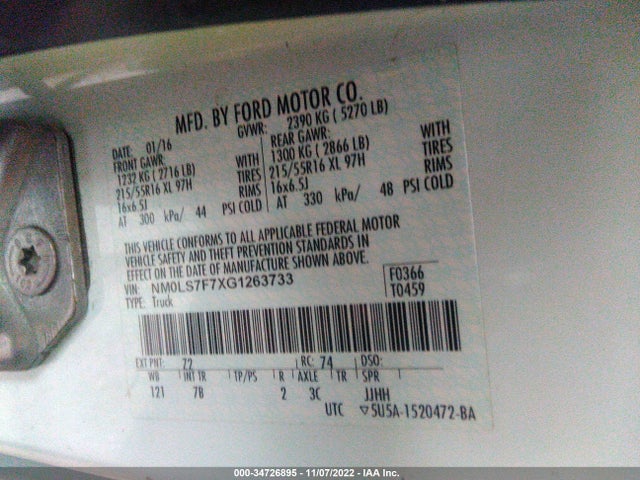 2016 Ford Transit Connect, VIN: NM0LS7F7XG1263733