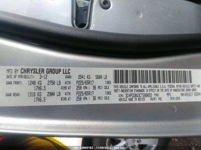 Dodge Journey Sxt 2012 3C4PDDBG3CT289693 Image 10